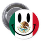 Mexico flag smiley face pinback button with smiling face over green-white-red flag