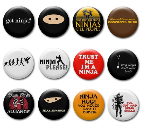 Set of Funny Ninja Pinback Buttons Pins Badges Default Title