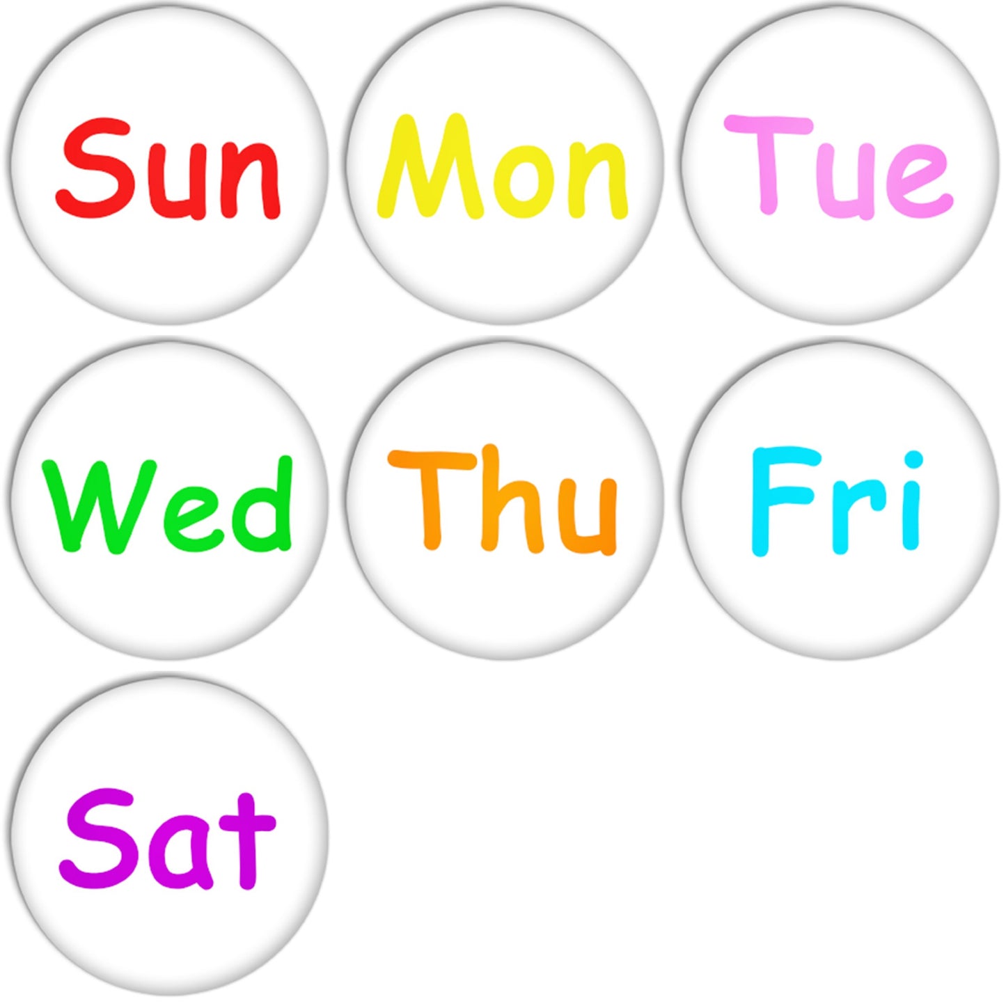 Day Short Alphabet Pinback Buttons Badges/Pin 1 Inch (25mm) Set of 7 New