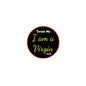 Round black pinback badge with red rim, gold “I am a Virgin” text and “Trust Me” above