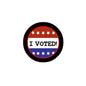 I Voted pinback badge with red white blue stars and bold “I VOTED!” text