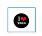 2.25-inch yoga pinback button, black circle with red heart and white I LOVE YOGA