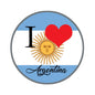 1.25-inch pinback button with Argentina flag, sun face, red heart, and script Argentina text