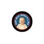 Round enamel lapel pin with black border, baby portrait center, “BABY WEEK” text ring