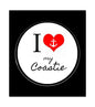 1.25 in pinback badge, white circle with red heart anchor and “I ♥ my Coastie” text.