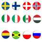 Set of 12 circular pinback buttons with national flags, enamel-style