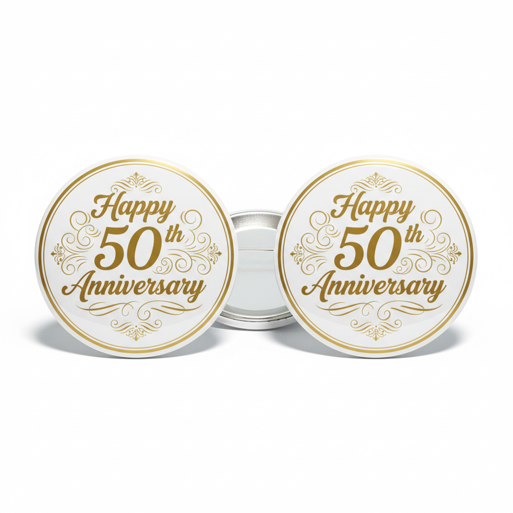 2 Pcs Happy 50th (Fiftieth) Anniversary Pinback 2.25-inch