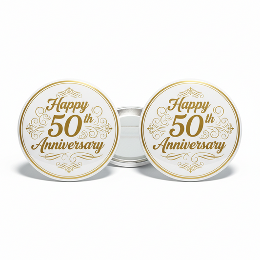 2 Pcs Happy 50th (Fiftieth) Anniversary Pinback 2.25-inch Mypinbacks.com