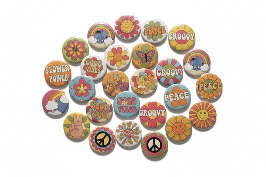 Retro Hippie 60s Flower Power Peace Pinback 1.25-inch