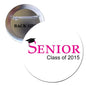 Pink Senior Class pinback badge with graduation cap and "Class of 2015" text
