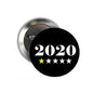 Round 2020 rating pinback with black face, white “2020”, and yellow plus white stars.