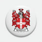 Round family crest arms magnet with red and black coat of arms on white