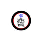 Round black pinback badge with blue forget-me-not flower and “be true you are” text