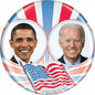 1.25-inch campaign pinback button with Obama and Biden portraits and American flag