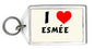 Personalized rectangular keychain with "I ♥ Esmée" print