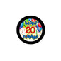 2.25-in 20th birthday pinback button with 'Happy 20 Birthday' and balloons