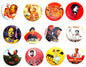 Round pinback buttons featuring Mao portraits and illustrated emblems, assorted designs