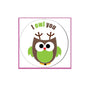 Green cartoon owl pinback button with antlers and "I OWL YOU" text