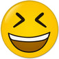 Yellow smiley face pinback button, 1.25 in (32mm), glossy with black smile.