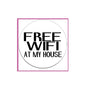Circular pinback badge with black text "FREE WIFI AT MY HOUSE" on white