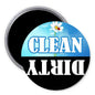 Clean dishwasher status magnet with blue floral design and white CLEAN text