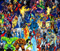 Superhero-themed mouse pad with colorful comic character collage artwork