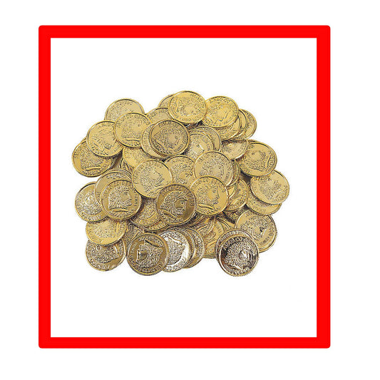 100 Pcs Plastic Gold Coins - Mega Novelty Pack - St. Patricks Coin Great for games school teachers