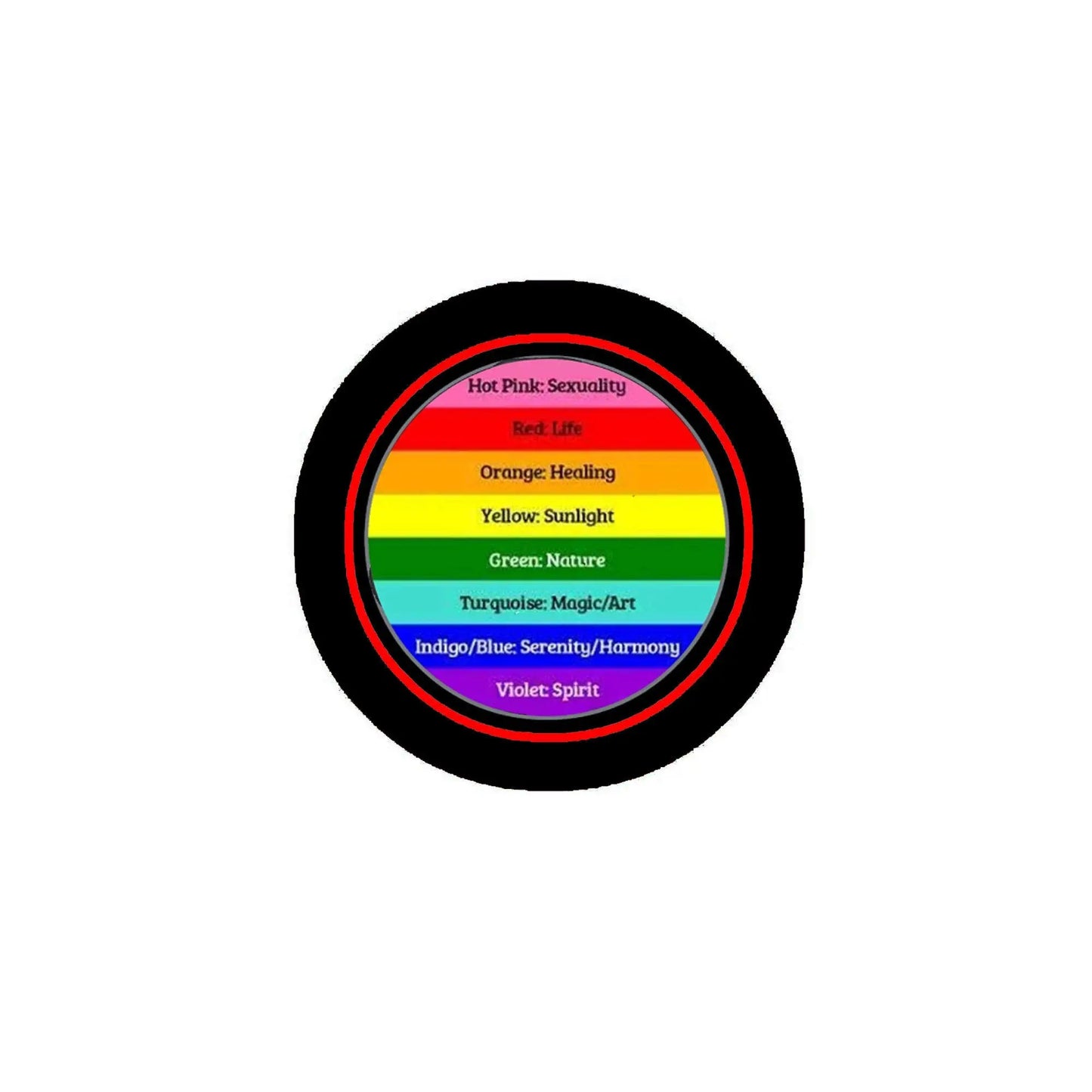 3-inch round LGBT flag color meaning pinback with rainbow bands and inner text