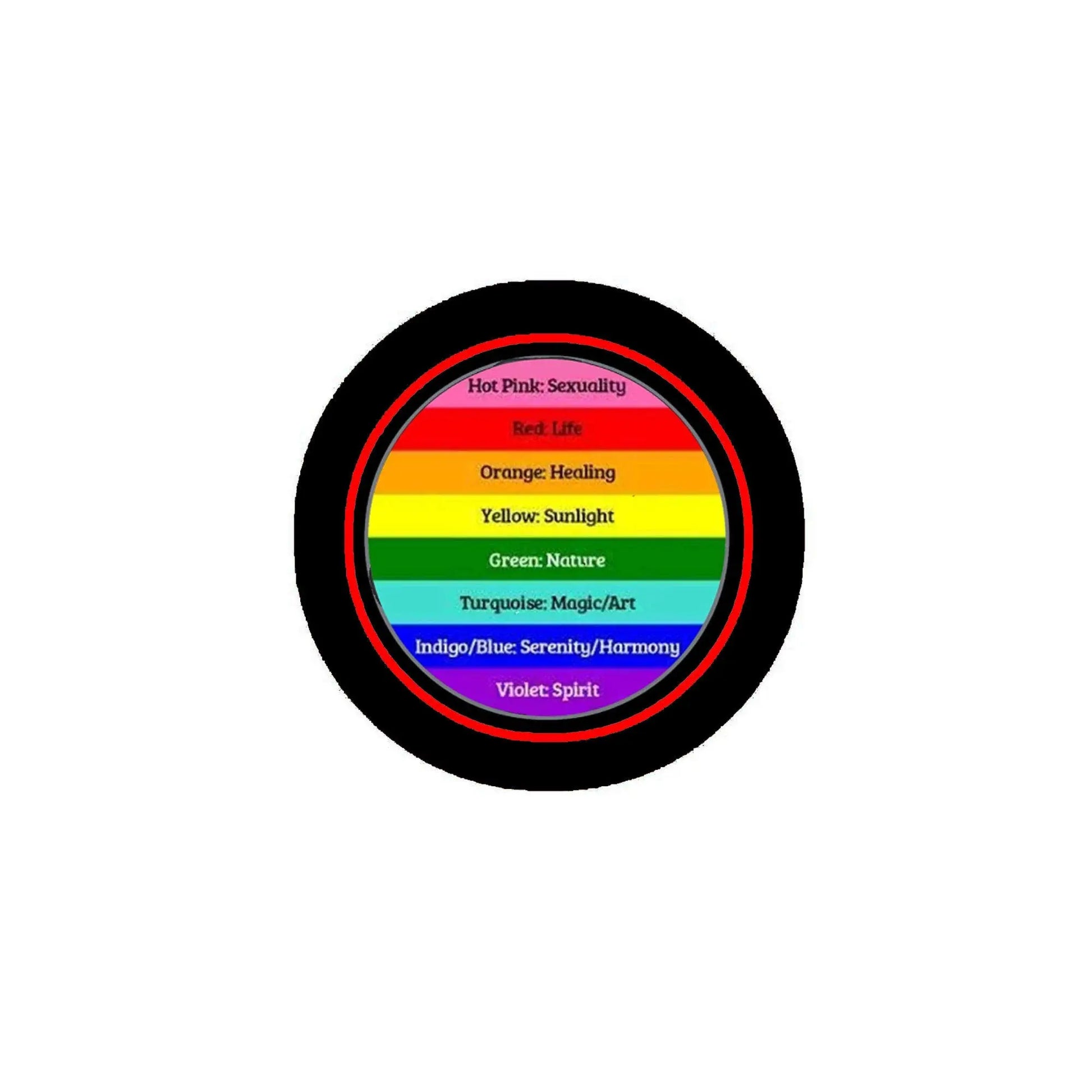 3-inch round LGBT flag color meaning pinback with rainbow bands and inner text