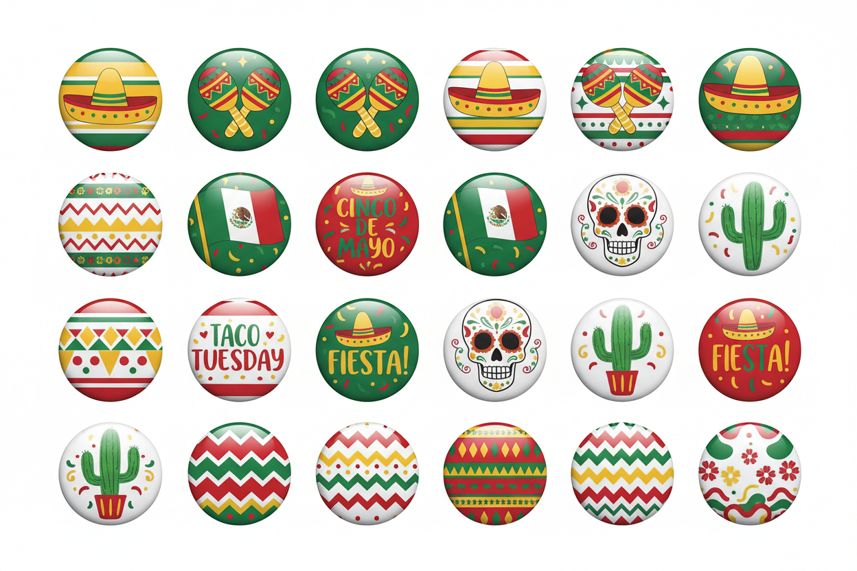 24 Pcs Set 5 de Mayo Mexican Pinback 1.25-inch