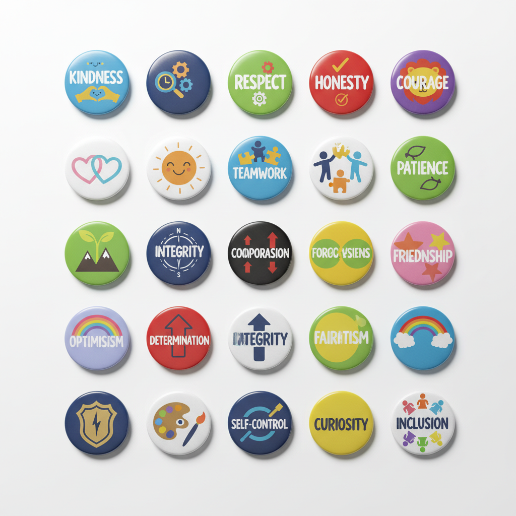 24 Pcs Learn Values School Lesson Pinback 1.25-inch