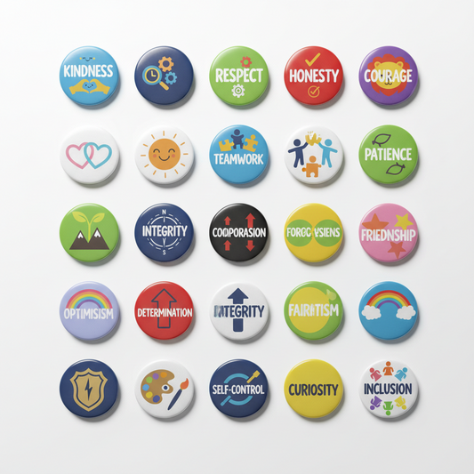 24 Pcs Learn Values School Lesson Pinback 1.25-inch Mypinbacks.com