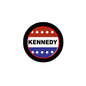 Kennedy pinback button, round black rim with red white stars and blue KENNEDY text