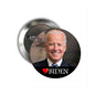 2.25-inch circular pinback button with smiling Joe Biden portrait and red heart BIDEN text