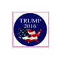 Trump 2016 pinback button, circular navy design with TRUMP 2016 text and U.S. map