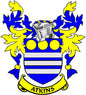 Atkins family crest coat of arms magnet with blue-and-yellow shield and 'ATKINS' banner