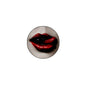 2.25-inch pinback badge with glossy red lips illustration