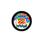 22nd birthday pinback badge, round black edge with colorful “Happy Birthday” text