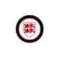 3-inch circular coat of arms refrigerator magnet with black rim and red lions