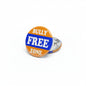 Round button pin with 'BULLY FREE ZONE' blue and orange design, metal back