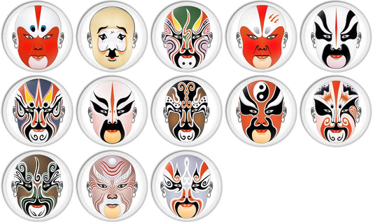 Chinese Opera Mask Designs Hashtag 6 Pinback Buttons Badges Pin 1 Inch (25mm) Set of 13 New Default Title