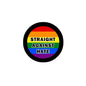 2.25-inch pinback badge with black border, rainbow stripes, and 'STRAIGHT AGAINST HATE'.
