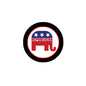 Round Republican logo lapel pin with red, white, and blue stars and text