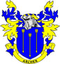 Archer family crest magnet with blue and yellow shield and “ARCHER” banner