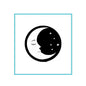Crescent moon and star badge reel with black-and-white face graphic
