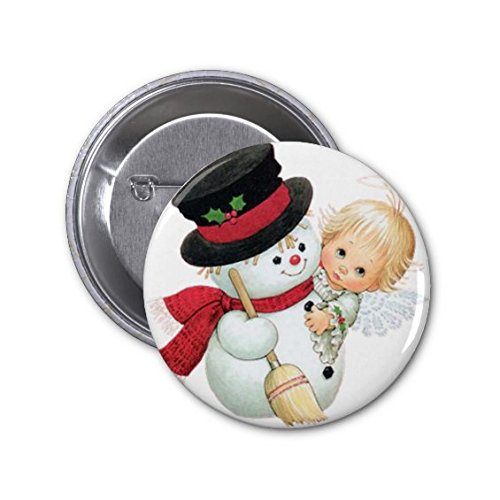 Angel and Snow man 2.25 " Round Pinback Button Badge / Pin