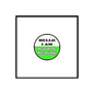 Round hard of hearing message button pin, black border with green/pink text