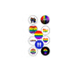 Rainbow pride pinback button set with assorted LGBTQ icons, round 1.25-inch pins