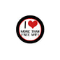 Round pinback badge with red heart and MORE THAN FREE WIFI text