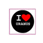 Round black Uranus pinback badge with red heart and white “I ♥ URANUS” text
